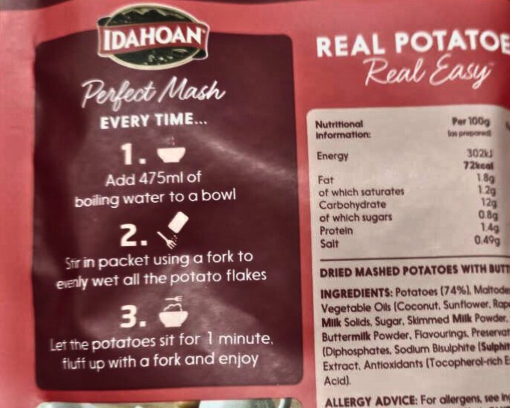 Idahoan instant mashed potatoes instructions