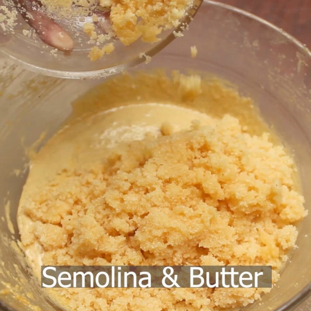 combining the semolina and egg yolk mixtures