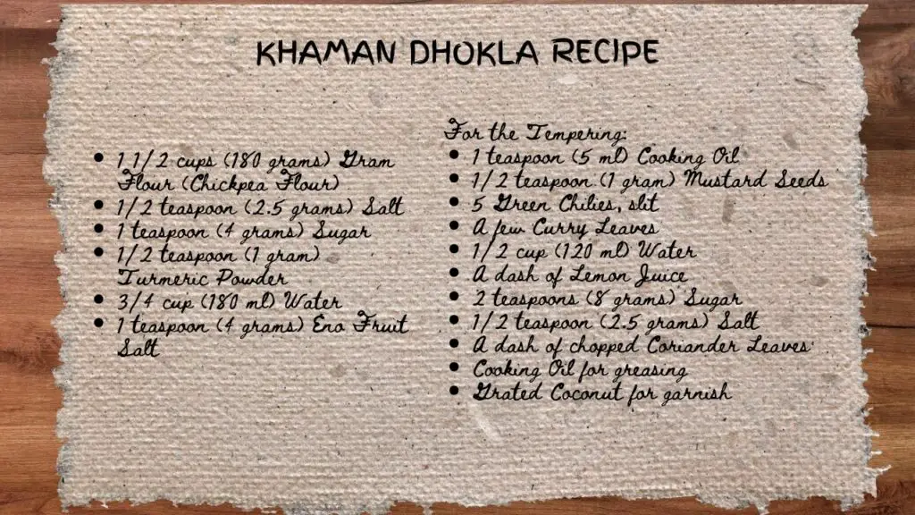 Khaman Dhokla Recipe Ingredients