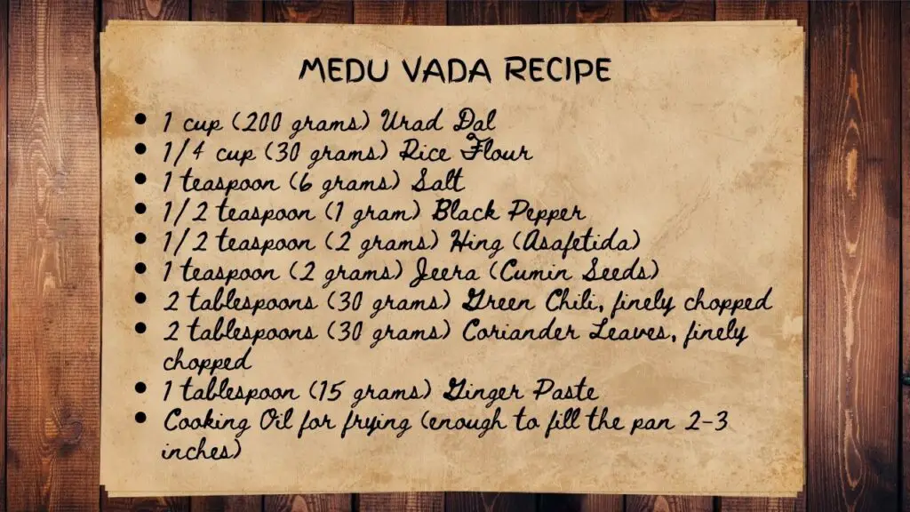 Medu Vada Recipe Ingredients