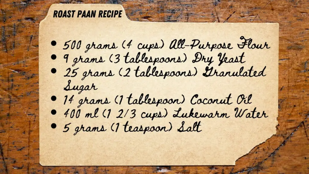 list of roast paan recipe ingredients