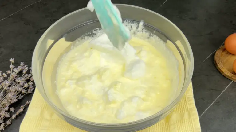 folding the egg whites to the egg yolk mixture