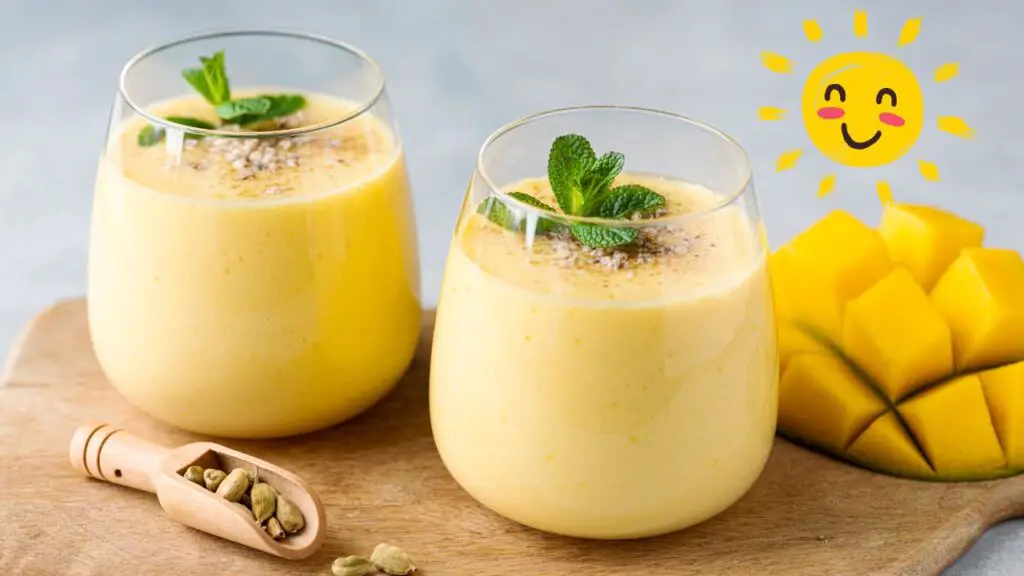 making mango lassi drink