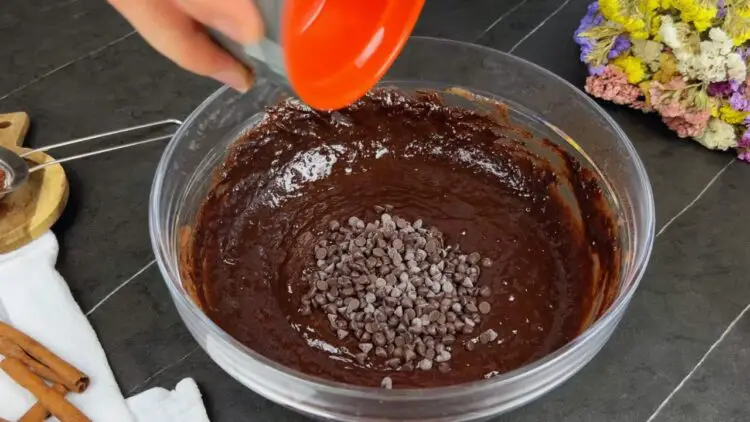 adding semi-sweet dark chocolate chips to the batter