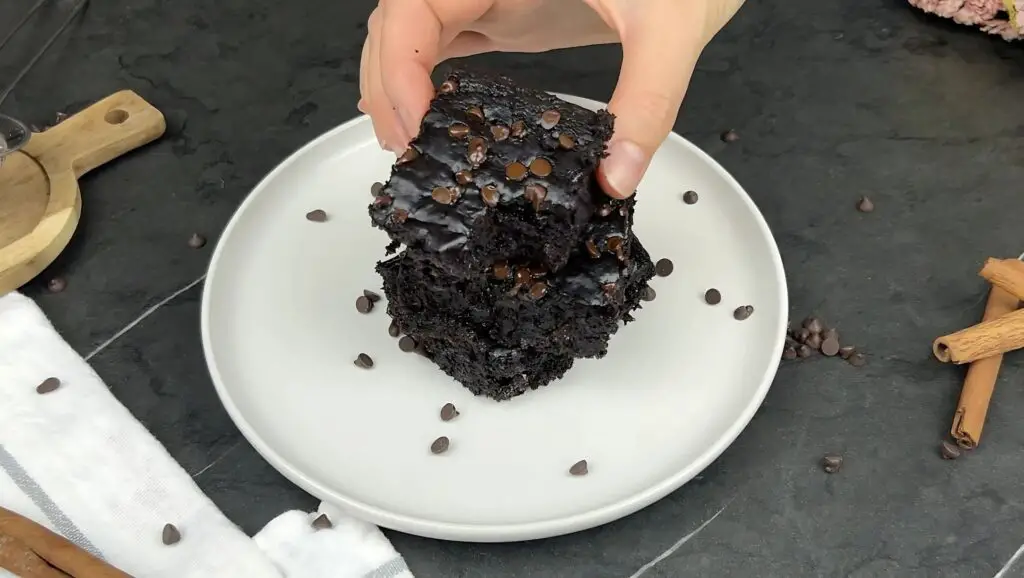 sliced freshly baked sweet potato brownies in a white plate