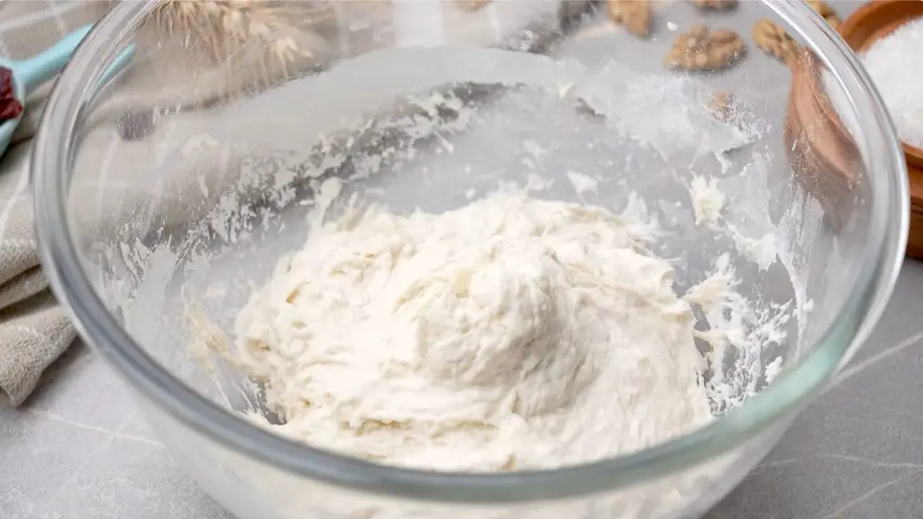 mixing the dough until messy