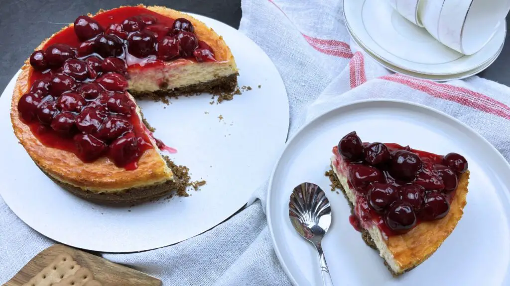 cheesecake with cherries on top