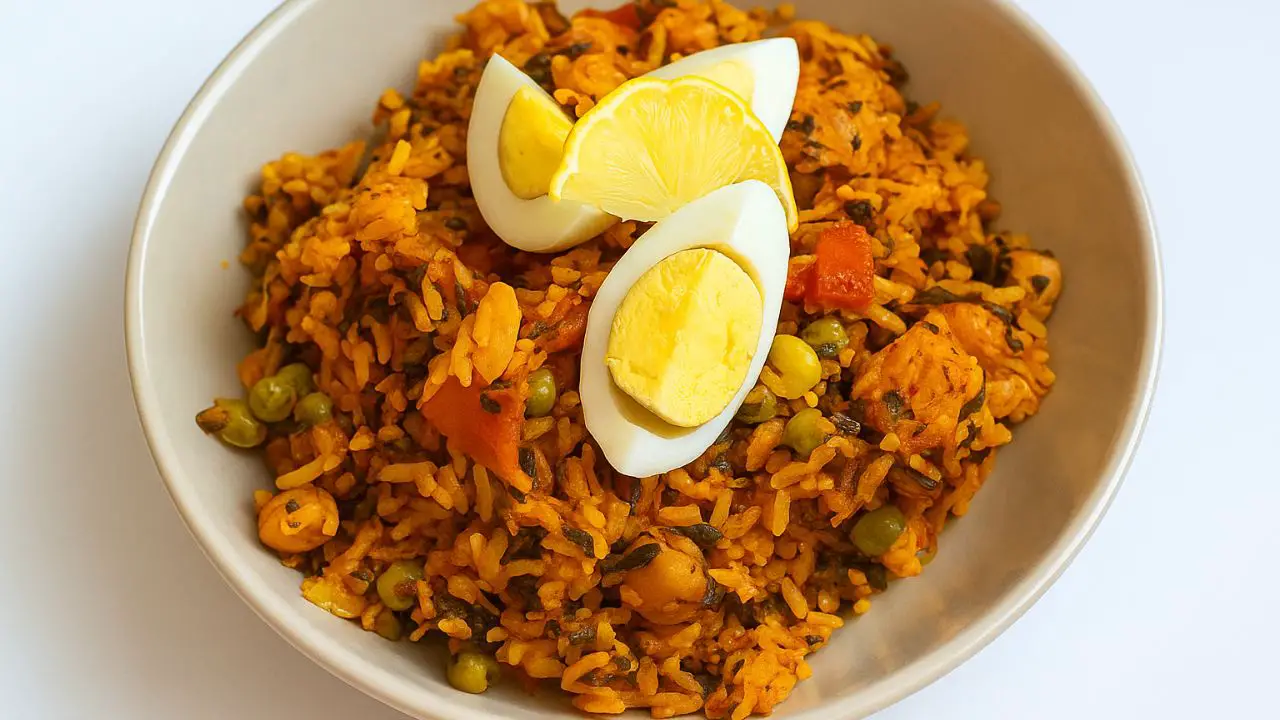 Tunisian steamed chicken breast and rice recipe with vegetables