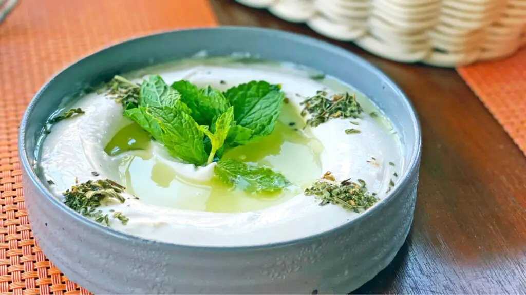 yogurt mixed with a little cucumber and mint