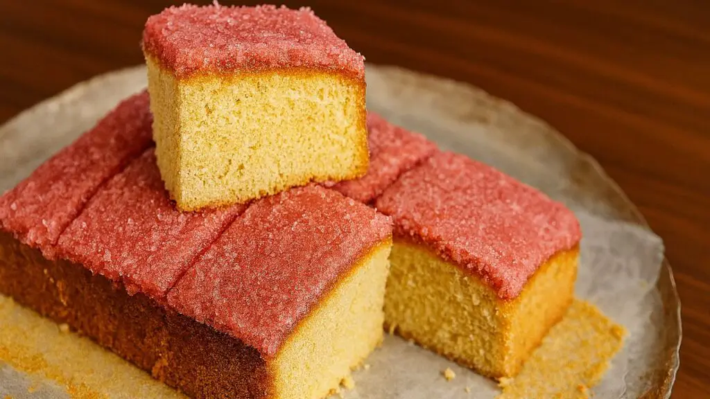 sponge cake with coconut jam topping