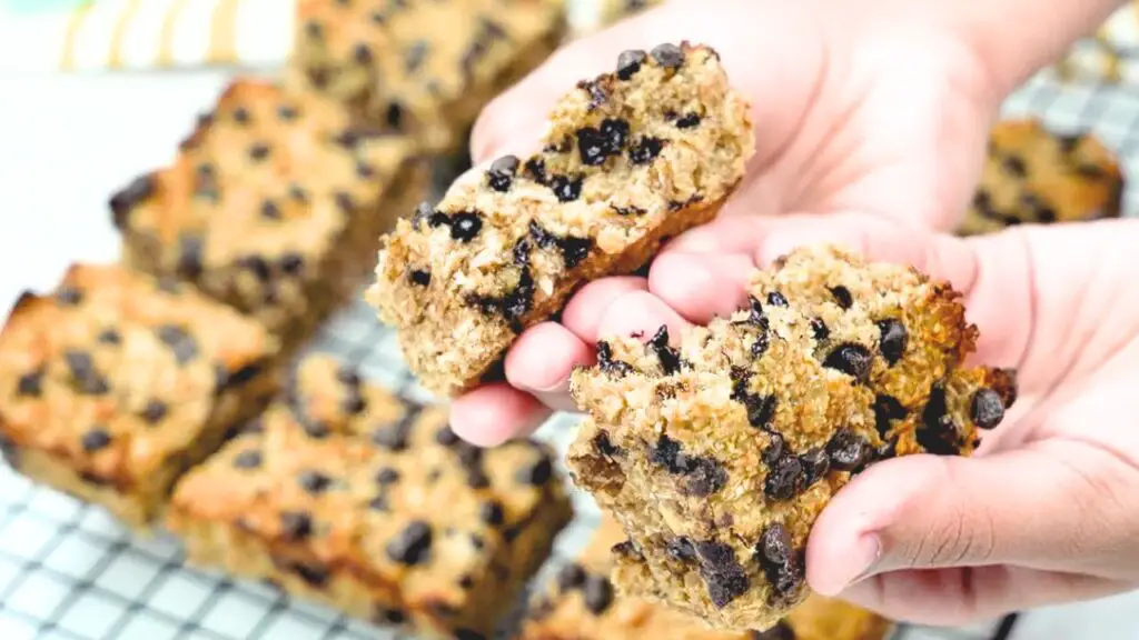 slice of baked oats with almond butter