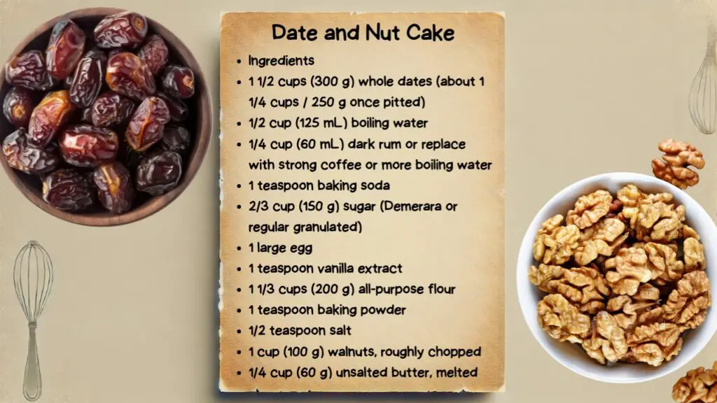 old fashioned moist date and walnut cake ingredients