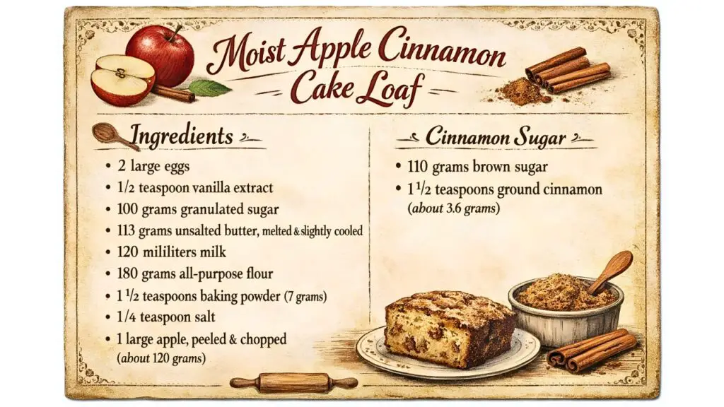 Moist Apple Cinnamon Cake Loaf Ingredient