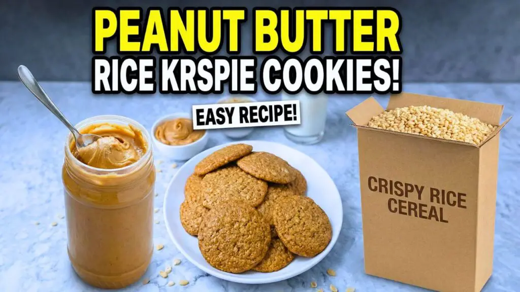 A jar of peanut butter and a box of crispy rice cereal 