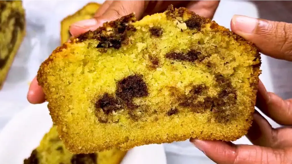 showing the slice of marble loaf cake
