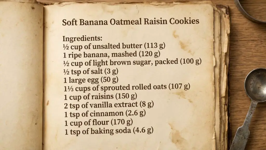 soft and chewy banana oatmeal cookies with raisins and other ingredients