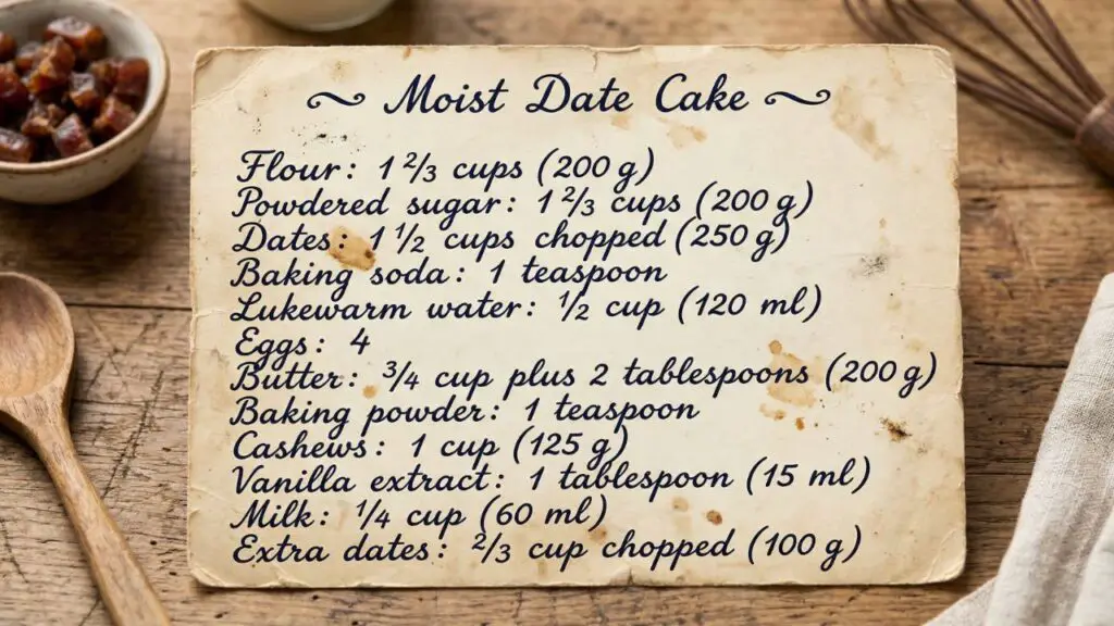 Date cake ingredients