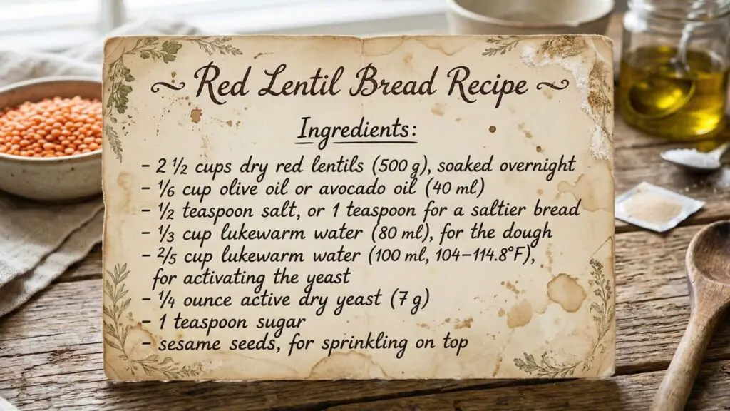 lentil bread with yeast ingredients