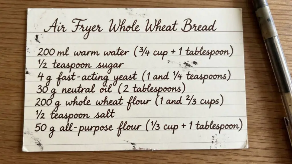 Air Fryer Whole Wheat Bread Ingredients