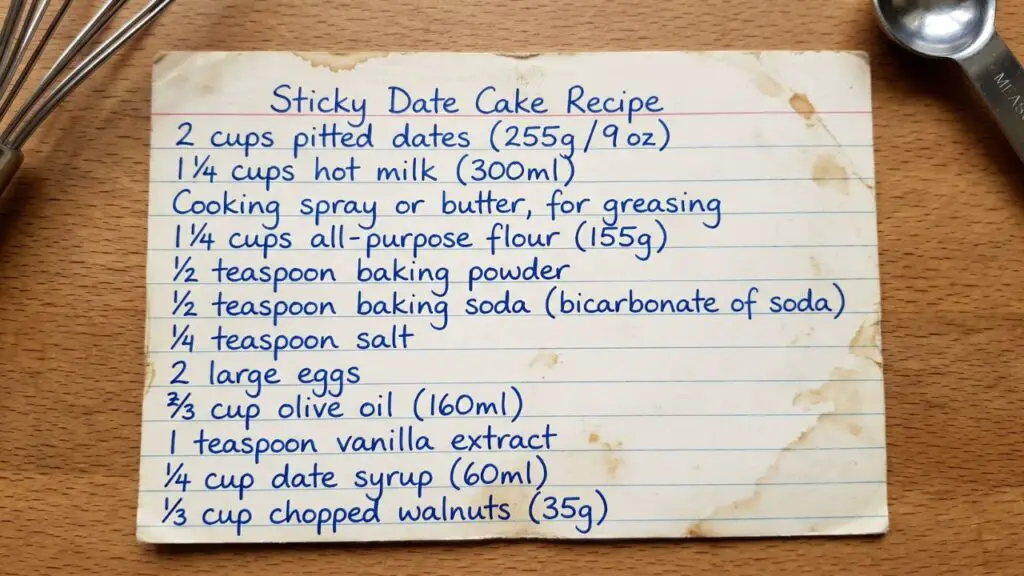 Grandma’s date cake ingredients