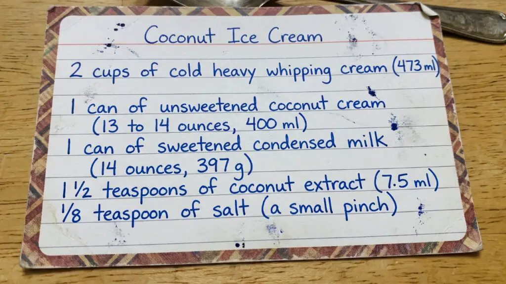 Ingredients for coconut ice cream