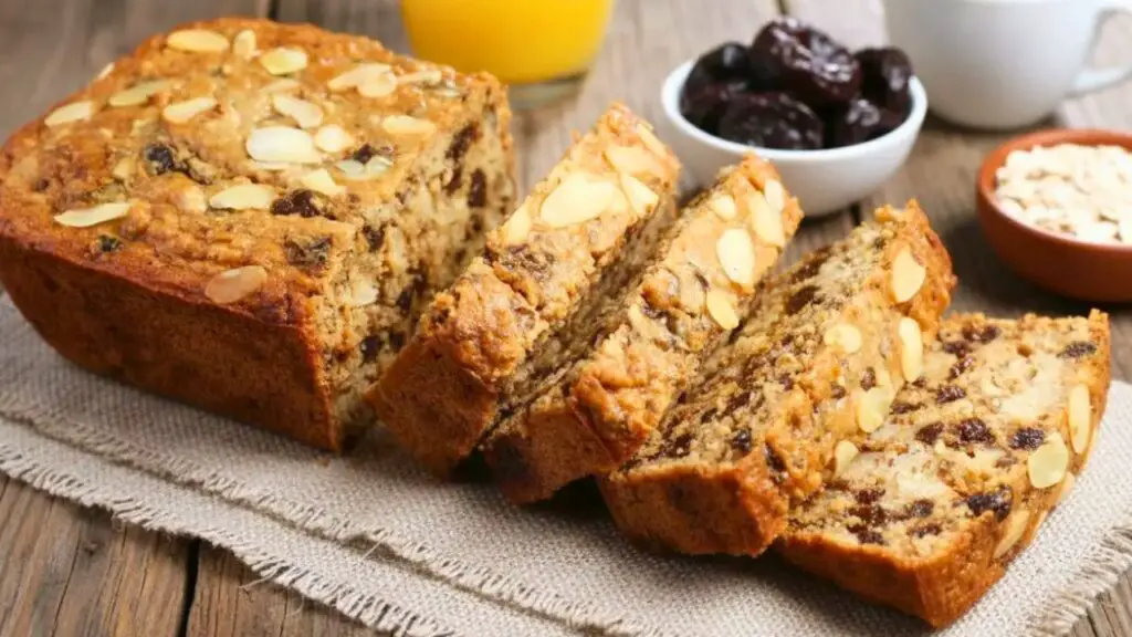 Healthy breakfast oat cake with prunes and yogurt!