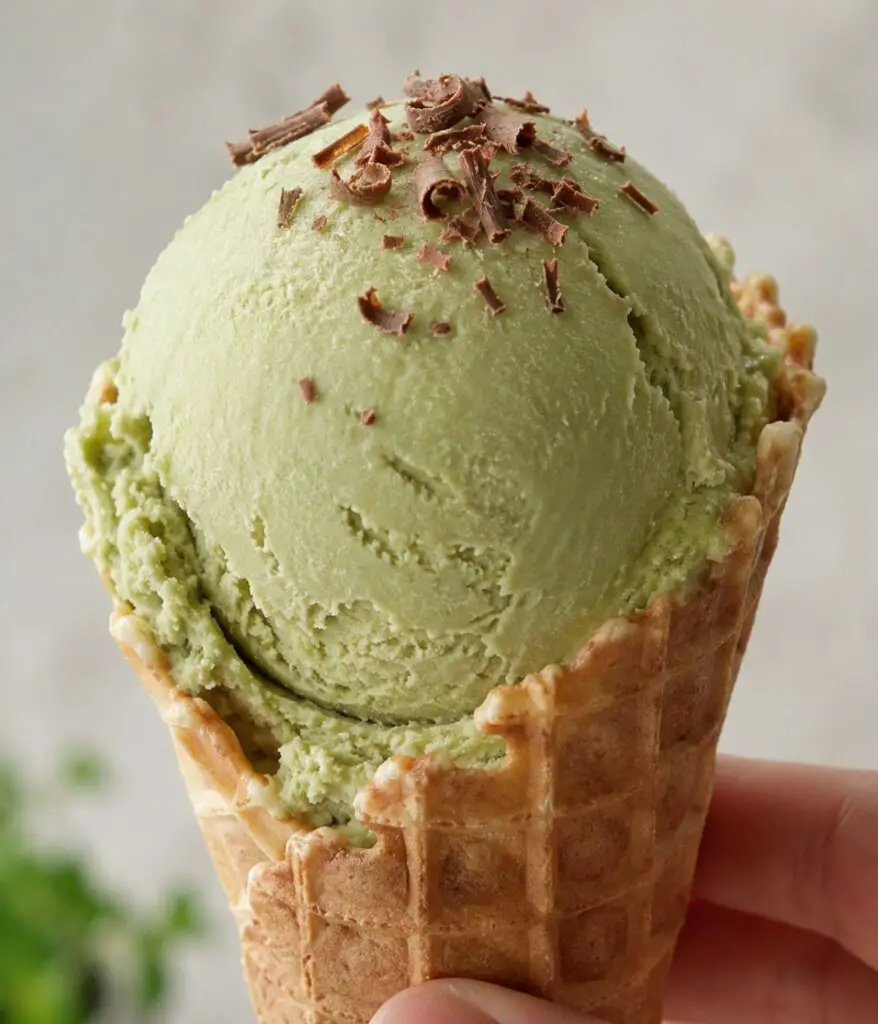 matcha ice cream in the ice cream cone