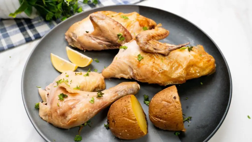 Air fryer whole chicken in a glass bowl air fryer