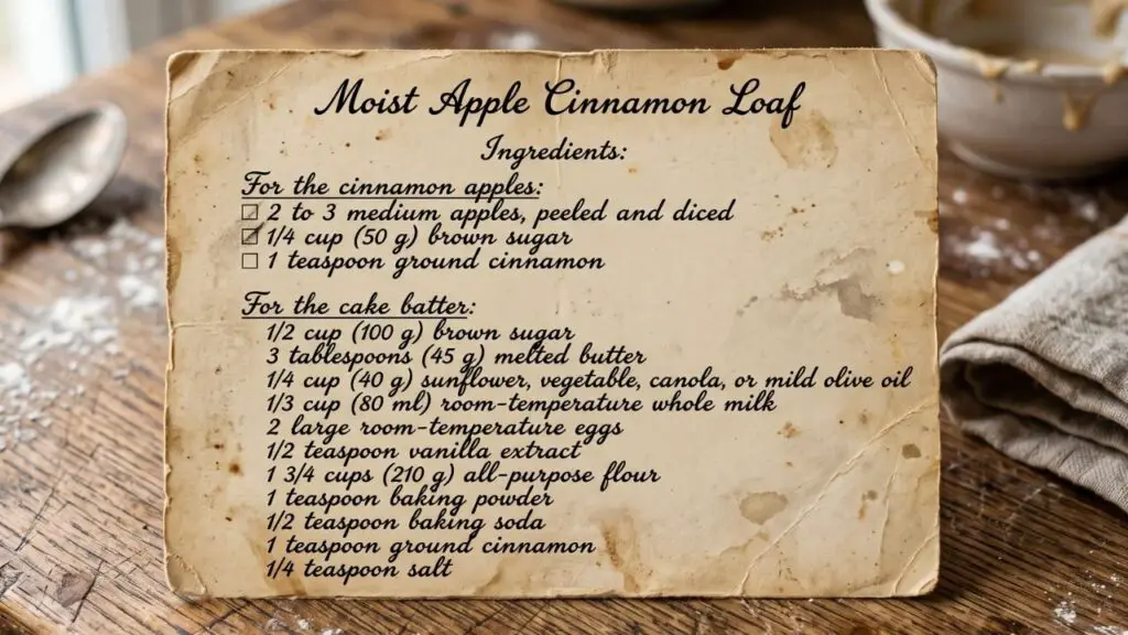 Old fashioned apple cake with cinnamon ingredients