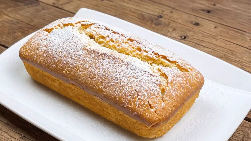 loaf cake with dusting of powdered sugar