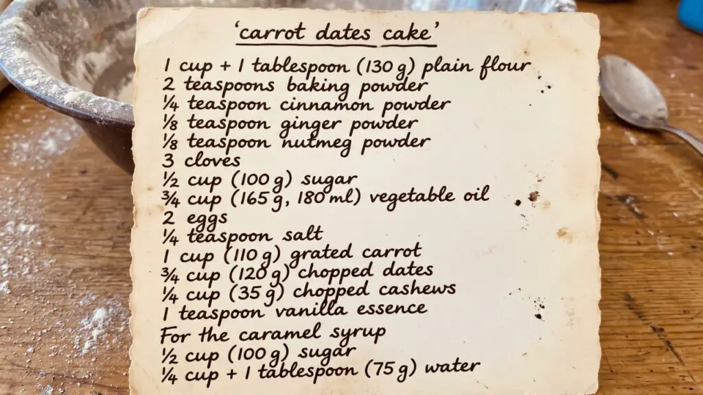 Carrot and Date Cake Ingredients