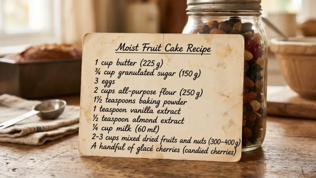 Ingredients for this easy simple fruit cake recipe